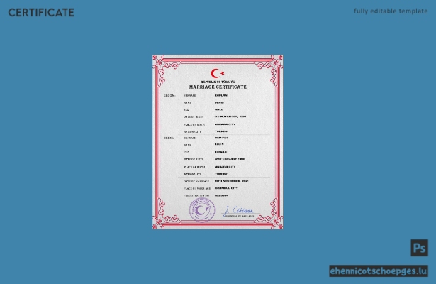 Vorschau einer PSD-Beispieldatei für eine türkische Heiratsurkunde